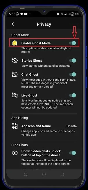 Tap on Ghost Mode