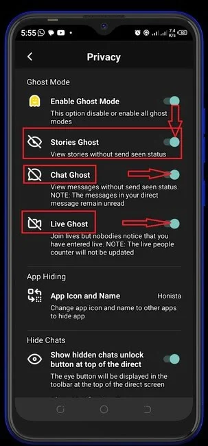 select ghost mode option